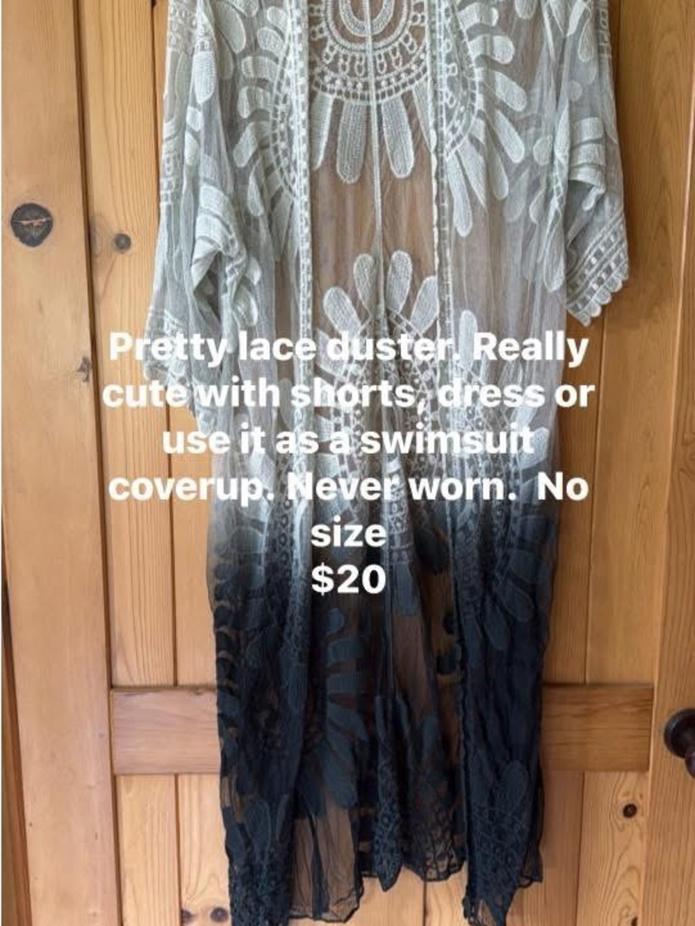 Lace Ombre Swim Cover-Up Duster - Black and Cream